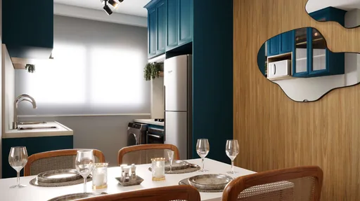 Render sala jantar cozinha integrada