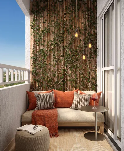 Varanda decorada render apartamento