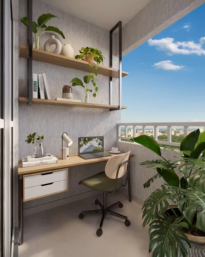 Varanda home office render apartamento