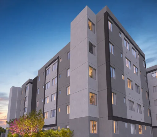 Fachada externa render entardecer