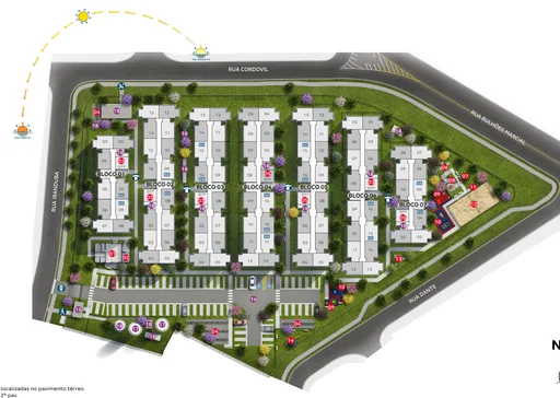 Implantacao blocos condominio vista aerea