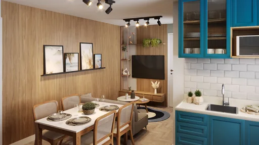 Render sala jantar cozinha integrada