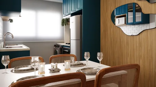 Render sala jantar cozinha integrada 2