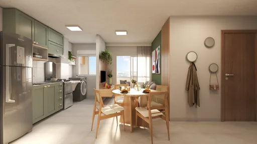 Render cozinha sala jantar apartamento