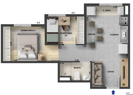 Planta baixa apartamento 2 dormitorios 2