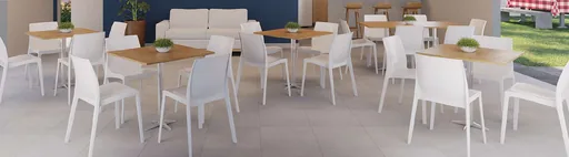 Area convivencia mesas cadeiras render