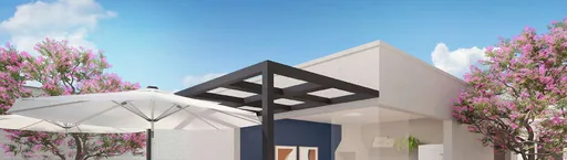 Area externa pergolado sombreiro render