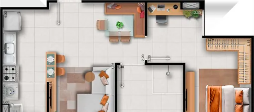 Planta baixa apartamento mobiliada