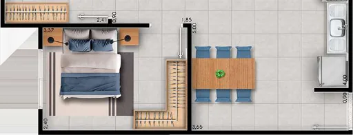 Planta baixa quarto sala cozinha