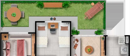 Planta baixa unidade com jardim