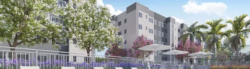 Render area lazer piscina fachada edificio