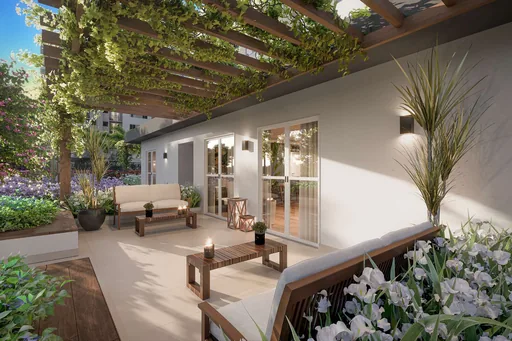 Area externa pergolado jardim amenidade