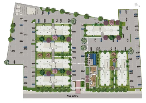 Implantacao condominio blocos areas comuns