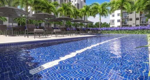 Piscina area lazer render empreendimento