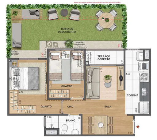 Planta garden 2quartos terraco 59m2
