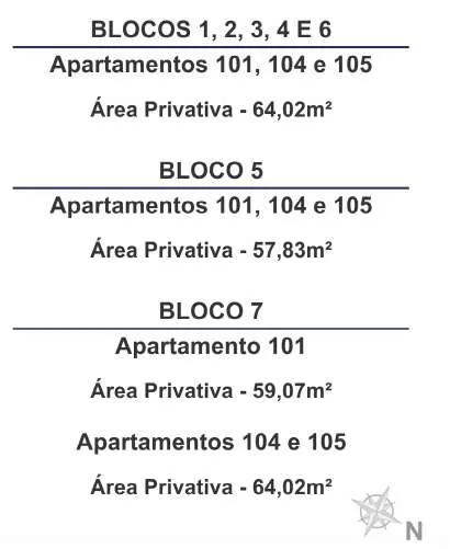 Tabela areas privativas blocos apartamentos
