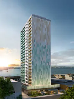 Fachada torre render externo por do sol