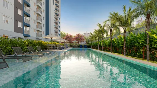 Piscina area lazer render empreendimento