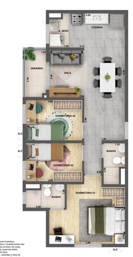 Planta apartamento 3 dormitorios