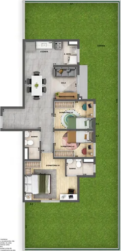 Planta apartamento 3 dormitorios garden