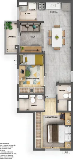 Planta apartamento dois dormitorios