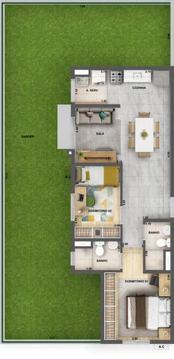 Planta apartamento garden 2 dormitorios