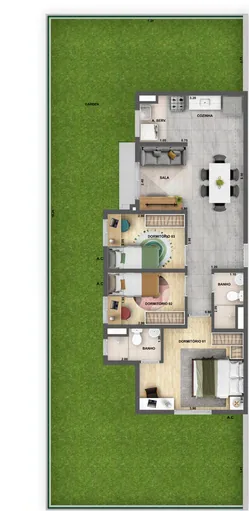 Planta apartamento garden 3 dormitorios