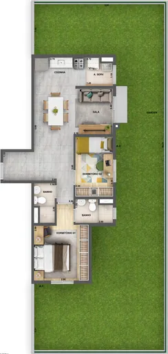 Planta baixa apartamento garden 2 dormitorios