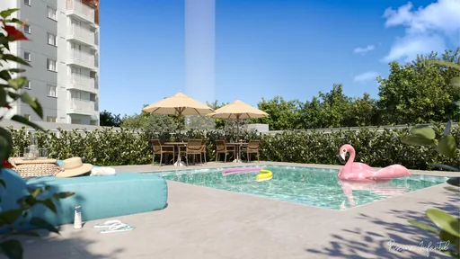 Piscina infantil area lazer render