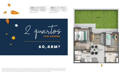 Planta 2quartos com garden 60m2