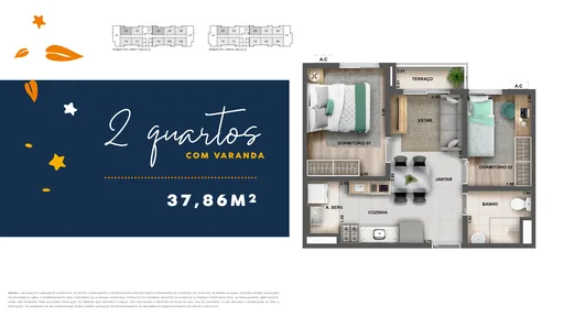 Planta 2quartos varanda 37m2