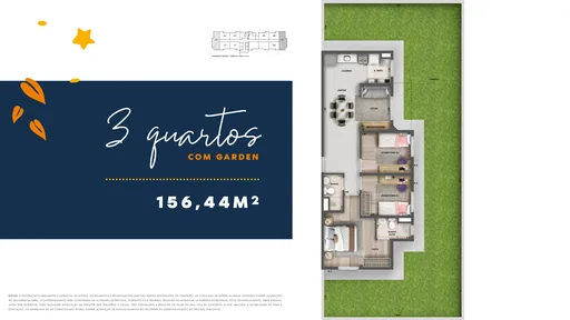 Planta 3quartos com garden 156m2