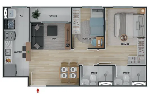 Planta apartamento 2 dormitorios terraco