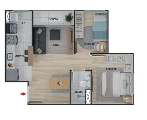 Planta apartamento dois dormitorios terraco