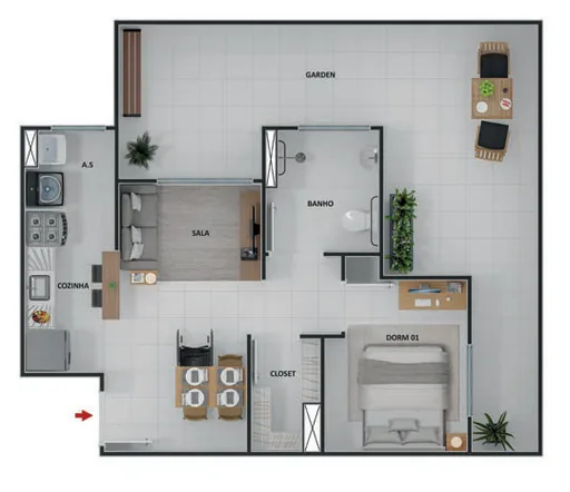 Planta baixa apartamento garden