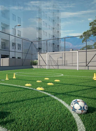 Quadra esportiva render noturno amenidade