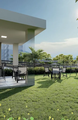 Render area lazer noturna piscina jardim