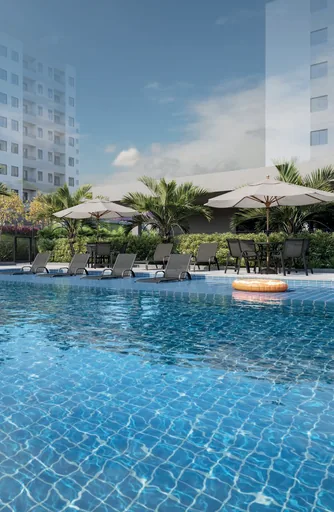 Render area piscina espreguicadeiras noturno