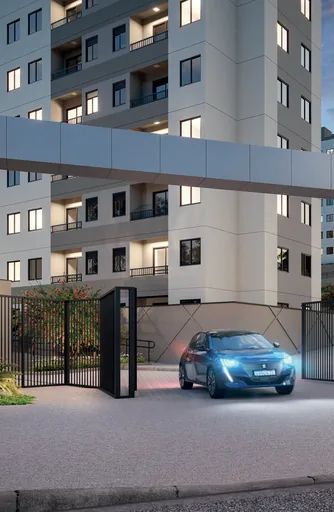 Render fachada entrada garagem noturna