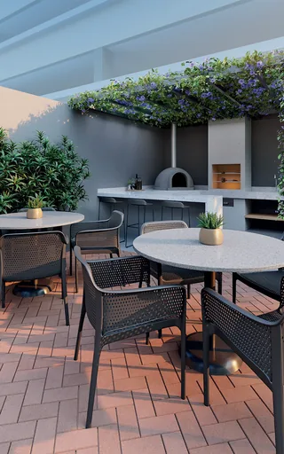 Area gourmet pergola noturna render