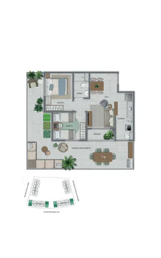 Planta apartamento quartos sala cozinha varanda