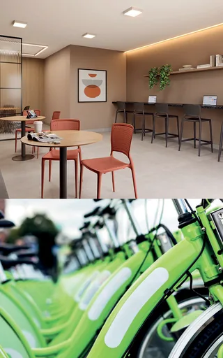 Render lounge coworking e bicicleta academia
