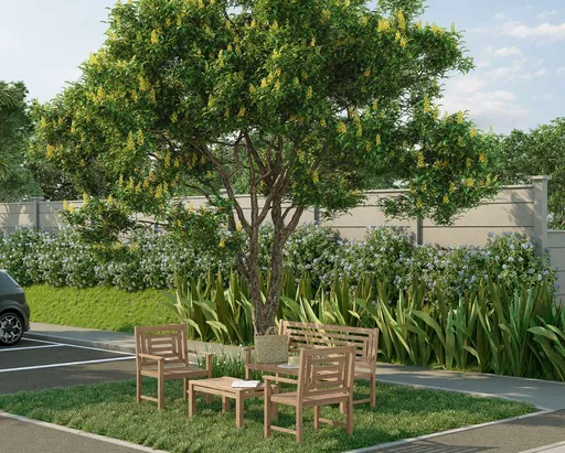 Area jardim mobiliario externo render