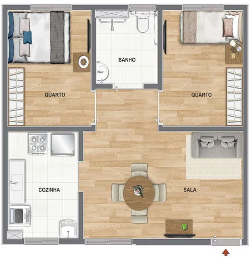 Planta apartamento 2 quartos sala cozinha