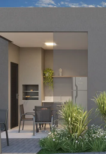 Area gourmet churrasqueira render externo