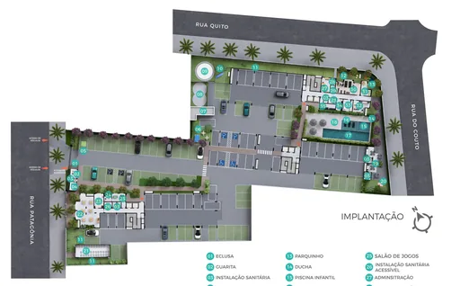 Implantacao condominio areas comuns numeradas