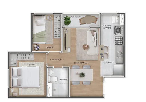 Planta 2 quartos varanda cozinha area servico