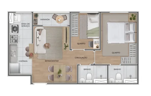 Planta apartamento 2 quartos com varanda