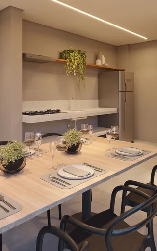Render cozinha sala jantar apartamento