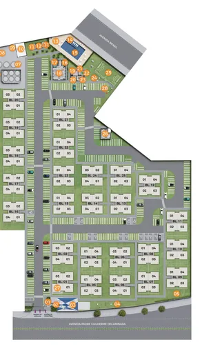 Implantacao blocos numerados condominio